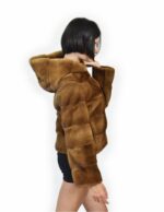 52 Giacca colore gold pelliccia visone pelle intera orizzontale 61 centimetri cappuccio