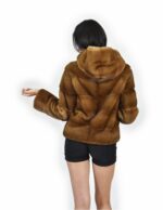 52 Giacca colore gold pelliccia visone pelle intera orizzontale 61 centimetri cappuccio