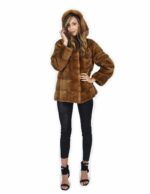 46 Giacca 71 centimetri colore gold pelliccia visone pelle intera orizzontale cappuccio