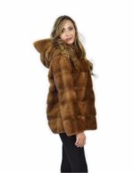 46 Giacca 71 centimetri colore gold pelliccia visone pelle intera orizzontale cappuccio