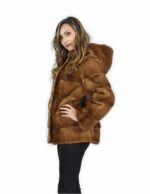 46 Giacca 71 centimetri colore gold pelliccia visone pelle intera orizzontale cappuccio