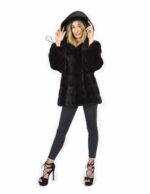 Nerzpelzmantel Größe 46 Hautfarbe horizontal ganz aurora Hülse lang mit Kapuze – Bild 5