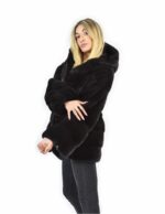 Nerzpelzmantel Größe 46 Hautfarbe horizontal ganz aurora Hülse lang mit Kapuze – Bild 3