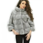 Giacca pelliccia 40 in pelle intera orizzontale visone zaffiro manica 3/4