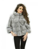 Giacca pelliccia 40 in pelle intera orizzontale visone zaffiro manica 3/4