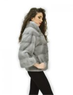 Pelzjacke 40 in Vollleder horizontaler Nerz Saphirhülle 3/4 – Bild 4