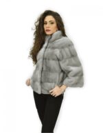 Pelzjacke 40 in Vollleder horizontaler Nerz Saphirhülle 3/4 – Bild 3