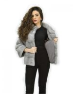 Pelzjacke 40 in Vollleder horizontaler Nerz Saphirhülle 3/4 – Bild 7