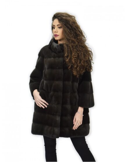 Cappotto 50 aurora pelliccia visone pistagna pelli intere 82cm manica 3/4