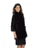 Cappotto 50 nero pelliccia visone pistagna pelli intere 82cm manica 3/4