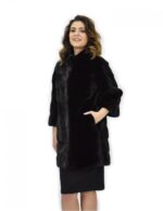 Cappotto 50 nero pelliccia visone pistagna pelli intere 82cm manica 3/4