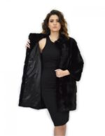 Cappotto 50 nero pelliccia visone pistagna pelli intere 82cm manica 3/4