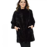 Cappotto 42 nero pelliccia visone pistagna pelli intere 82cm manica 3/4