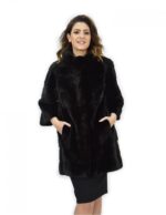 Cappotto 42 nero pelliccia visone pistagna pelli intere 82cm manica 3/4