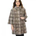 Cappotto 42 silver blue pelliccia visone pistagna pelli intere 82cm manica 3/4