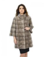 Cappotto 42 silver blue pelliccia visone pistagna pelli intere 82cm manica 3/4