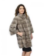 Coat 42 silver blue fur mink pistachio whole skins 82cm sleeve 3/4 - Image 4