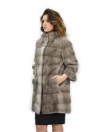 Cappotto 50 silver blue pelliccia visone pistagna pelli intere 82cm manica 3/4