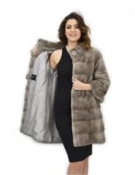 Cappotto 50 silver blue pelliccia visone pistagna pelli intere 82cm manica 3/4