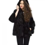 Giacca grigio dorsato 46 pelliccia di visone cappuccio cintura pelle manica lunga