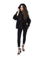 Graue Jacke dorsato 50 Pelz Nerz Kapuze Leder Gürtel Ärmel 3/4 – Bild 5