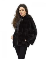 Graue Jacke dorsato 50 Pelz Nerz Kapuze Leder Gürtel Ärmel 3/4 – Bild 3