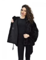 Graue Jacke dorsato 50 Pelz Nerz Kapuze Leder Gürtel Ärmel 3/4 – Bild 7