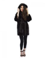 long sleeve leather coat 42 mahogany mink fur hood belt - Image 5