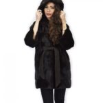 Cappotto mogano 42 pelliccia di visone cappuccio cintura pelle manica lunga