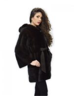 long sleeve leather coat 42 mahogany mink fur hood belt - Image 4
