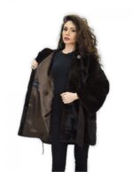 long sleeve leather coat 42 mahogany mink fur hood belt - Image 7