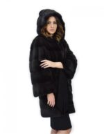 Cappotto grigio dorsato 48 pelliccia di visone cappuccio cintura pelle manica lunga