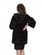 Cappotto grigio dorsato 48 pelliccia di visone cappuccio cintura pelle manica lunga