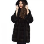 Cappotto aurora 52 pelliccia di visone cappuccio cintura pelle manica lunga