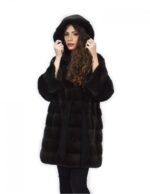 Cappotto aurora 52 pelliccia di visone cappuccio cintura pelle manica lunga