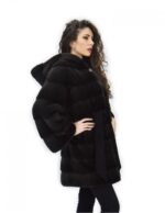 Coat aurora 52 mink fur hood leather belt long sleeve - Image 4