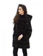 Coat aurora 52 mink fur hood leather belt long sleeve - Image 3