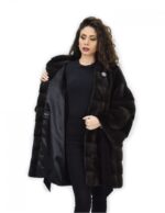 Coat aurora 52 mink fur hood leather belt long sleeve - Image 7