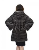 Coat blue irish 48 mink fur hood leather long sleeve belt - Image 6