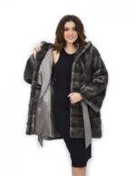 Coat blue irish 48 mink fur hood leather long sleeve belt - Image 7