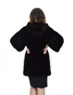 Black Coat 50 Mink Fur Hood Leather Belt Long Sleeve - Image 6
