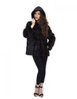 Coat 72 cm grey backed 48 horizontal mink fur with full skins hood long sleeve - Image 5