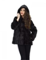 Cappotto 72 cm grigio dorsato 48 pelliccia di visone orizzontale a pelli intere cappuccio manica lunga