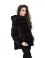 Coat 72 cm grey backed 48 horizontal mink fur with full skins hood long sleeve - Image 4