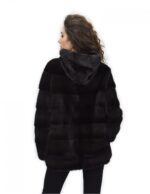 Coat 72 cm grey backed 48 horizontal mink fur with full skins hood long sleeve - Image 6