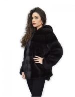 Coat 72 cm grey backed 48 horizontal mink fur with full skins hood long sleeve - Image 3