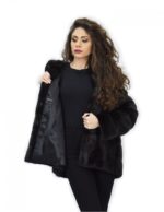 Coat 72 cm grey backed 48 horizontal mink fur with full skins hood long sleeve - Image 7