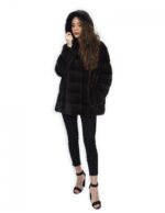 Coat 72 cm grey backsed 52 horizontal mink fur with whole skins hood long sleeve - Image 5