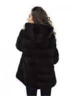 Coat 72 cm grey backsed 52 horizontal mink fur with whole skins hood long sleeve - Image 6