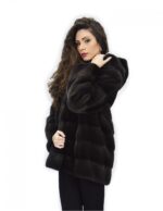 Coat 72 cm grey backsed 52 horizontal mink fur with whole skins hood long sleeve - Image 4
